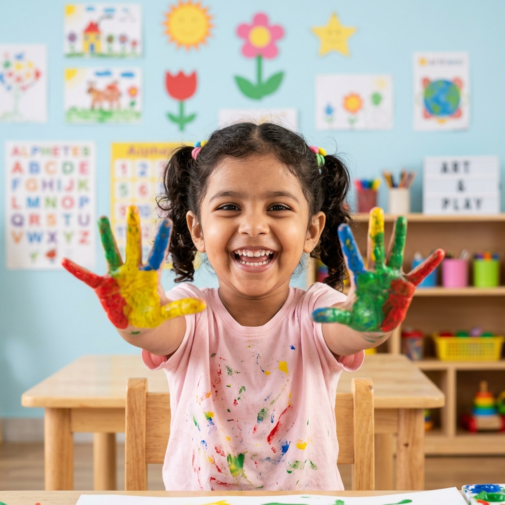 Children enjoying preschool learning activities
